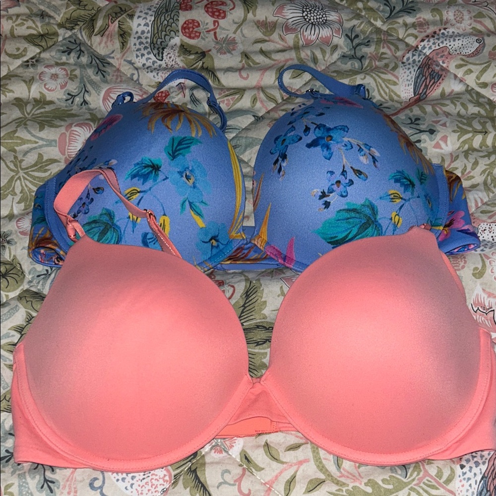 Soma Blue Floral and Pink Bra Set